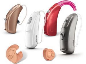 Image of  Various Hearing Aids on White Background.